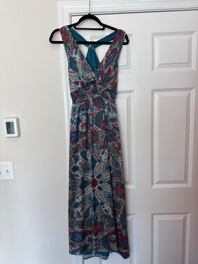 Sundance Teal Paisley Maxi Dress with Pink and Red Accents